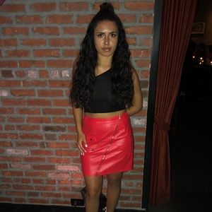 Prettylittlething Red leather Moto skirt US size 8